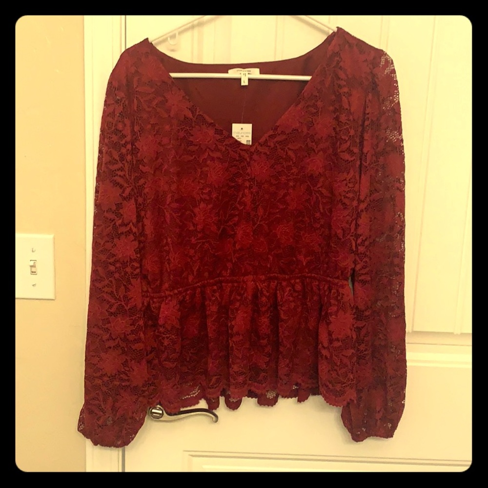 Beautiful burgundy, lace blouse